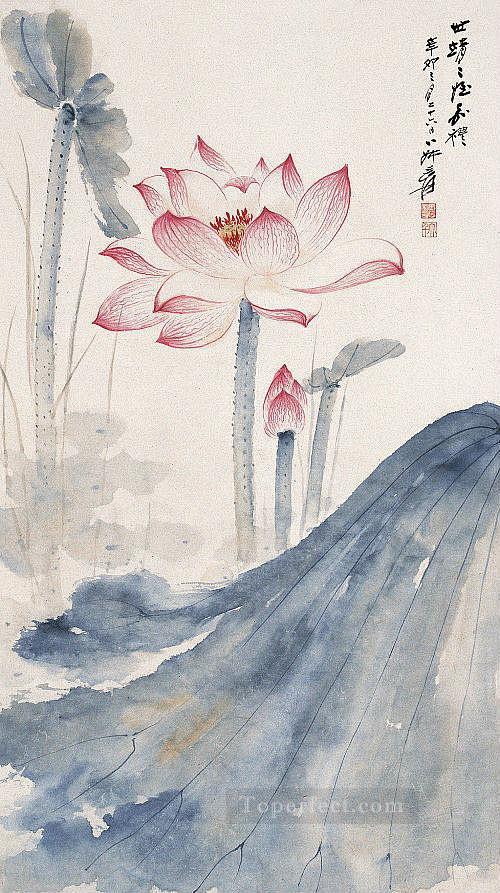Chang dai chien lotus 2 old China ink Oil Paintings